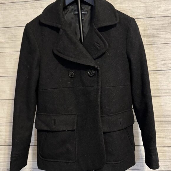 GAP Women’s Pea Coat S Black Wool Blend Double Breasted Holiday 2008 - Picture 4 of 9